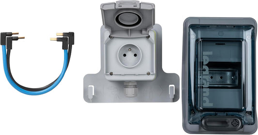 Oplaadstopcontact IP54 voor elektrische auto's, met FI/LS-schakelaar, 20 A, Frans stopcontact (stopcontact + 4 modules koffer + 2 koorden)