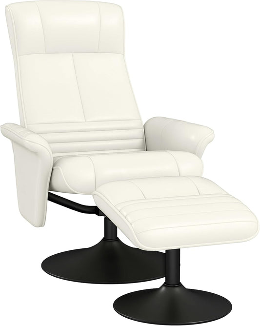 HOMCOM Relax Chair with Stool, 360° Rotating TV Chair with Reclining Function, Padded TV Chair with Microfibre Look for Living Room, Cream White - QUORE