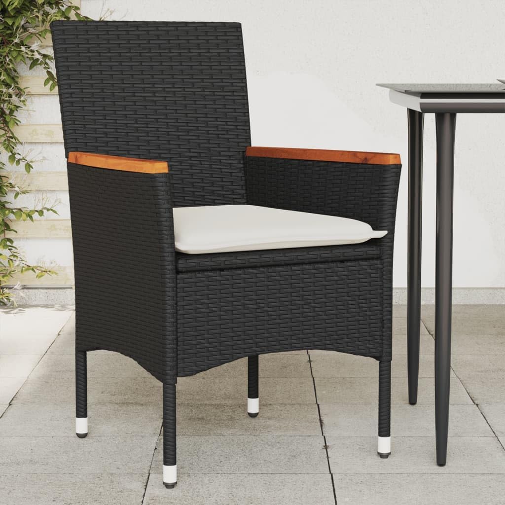 Tuinstoelen met kussens, 2 stuks, zwart, polyrotan PE, frame van gepoedercoat staal, kussen afneembaar en wasbaar, ideaal voor buiten en ontspanning, comfortabel - QUORE