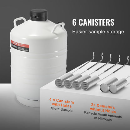 VEVOR Vloeibare stikstoftank, 30 liter, vloeibare stikstofcontainer, aluminiumlegering, 6 containers, draagtas met riem, cryogene tank voor de schoonheidsindustrie, wetenschap