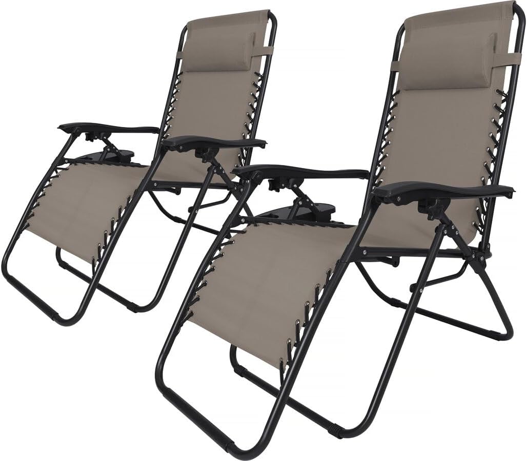 Garden chair set 2 relax chairs garden adjustable zero gravity lounge chair "Sintra" - Taupe - grey brown
