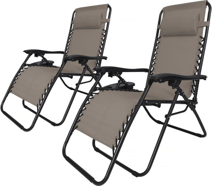 Garden chair set 2 relax chairs garden adjustable zero gravity lounge chair "Sintra" - Taupe - grey brown