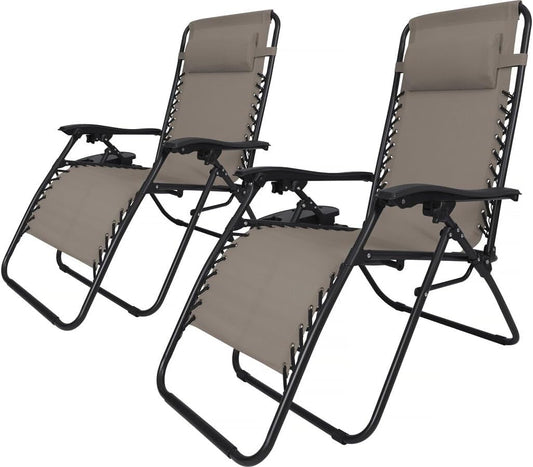 Garden chair set 2 relax chairs garden adjustable zero gravity lounge chair "Sintra" - Taupe - grey brown