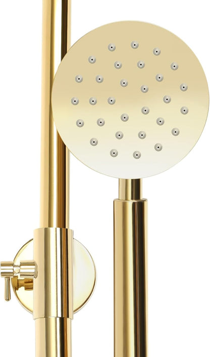 Douche Systeem – Regendouche – Handdouche – Douche Set – Badkamer Douche – Geborsteld Goud – Verstelbare Hoogte 70-110 cm – Thermostatische Temperatuurregeling 0-80°C