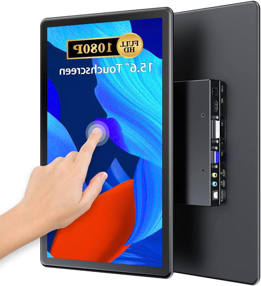 UPERFECT Portable Monitor Touch Screen 15.6 Inch with 2000:1 High Contrast Full HD Display Integrated Stand and DVI VGA HDMI USB B for Laptop XBO Switch PS4/5, Second Screen VESA compatible - QUORE