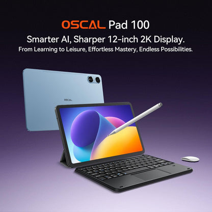 OSCAL PAD 100 Tablet, 12″ 2K IPS Display, 24 GB RAM + 256 GB (tot 2 TB), 16 MP + 8 MP Camera’s, 9000 mAh Batterij + 18 W Snel Opladen, LTE/Wi-Fi/GPS/Dual SIM, 2 jaar garantie, Hemelsblauw