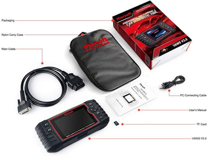 iCarsoft VAWS V3.0 professioneel en krachtig diagnostisch apparaat voor Audi/VW/Seat/Skoda-voertuigen met OBD II, scherm 10 cm/4,0 inch TFT LCD