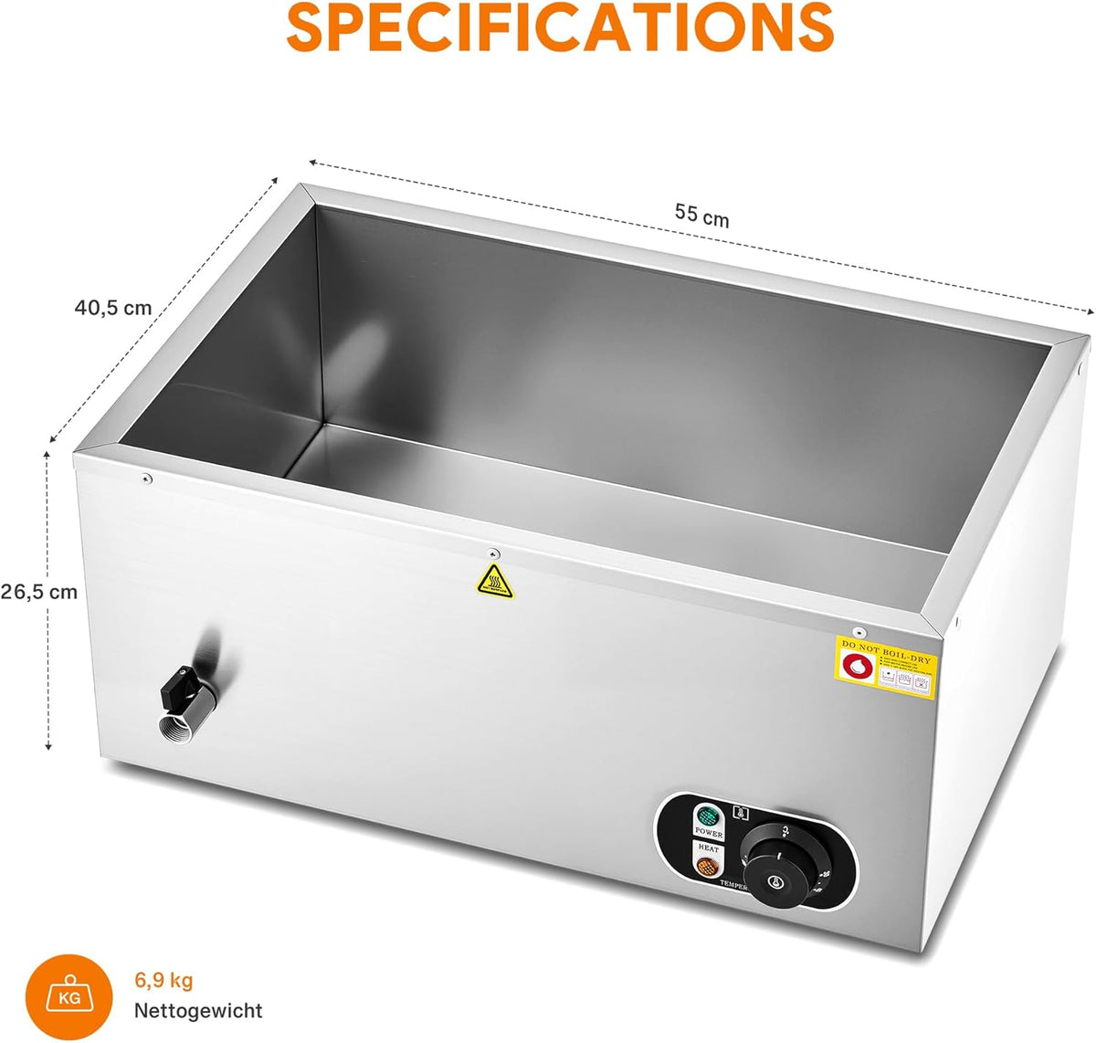 WILPREP Commerciële Voedselwarmer GN1/1, Elektrische Voedselwarmer 1500W met Regelbare Temp. 30-85°C, Roestvrij Staal Warmhoudplaat voor Buffet Food Truck Hotel Catering Meer