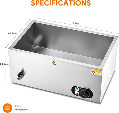 WILPREP Commerciële Voedselwarmer GN1/1, Elektrische Voedselwarmer 1500W met Regelbare Temp. 30-85°C, Roestvrij Staal Warmhoudplaat voor Buffet Food Truck Hotel Catering Meer