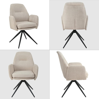 1 Draaibare Eetkamerstoelen 360° van Linnen met Armleuningen, Hoge Rugleuning en Dikke Gevulde Zitting, Beige