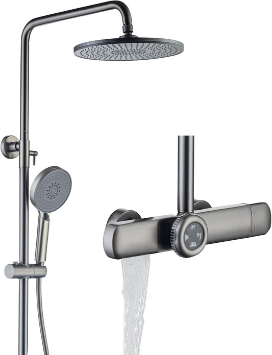 Douche Set – Douchesysteem – Douchecombinatie – Douchekraan – Douchekop – Antraciet – Thermostatische Kraan – Regendouche 25 cm