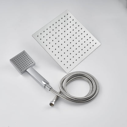 Doucheset – Regendouche – Thermostaatkraan – Handdouche – Douchestang – Chroom – Vierkante Hoofddouche 25x25 cm – Roestvrijstalen Glijstang