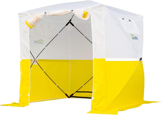 Goutime 2x2m Waterdichte Opvouwbare Camping Barnum,2-3 Personen Kampeertent,vouwtent, montagetent,onmiddellijke installatie,werktent (Wit & Geel)