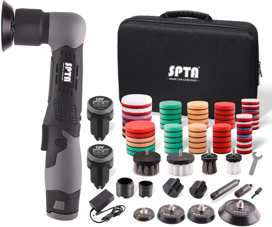 SPTA polijstmachine, hoekpolijstmachine, 12 V, mini-batterij, ecenterpolijstmachine, polijstspons/wolschijf, mm 25/50/80, voor het polijsten van