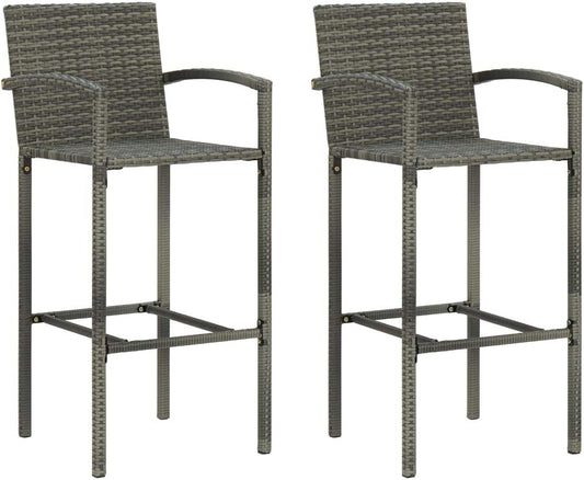 Kitchen Stool Grey Synthetic Rattan Garden Chairs with Steel Frame and Integrated Footrest, Weatherproof and Lightweight - QUORE