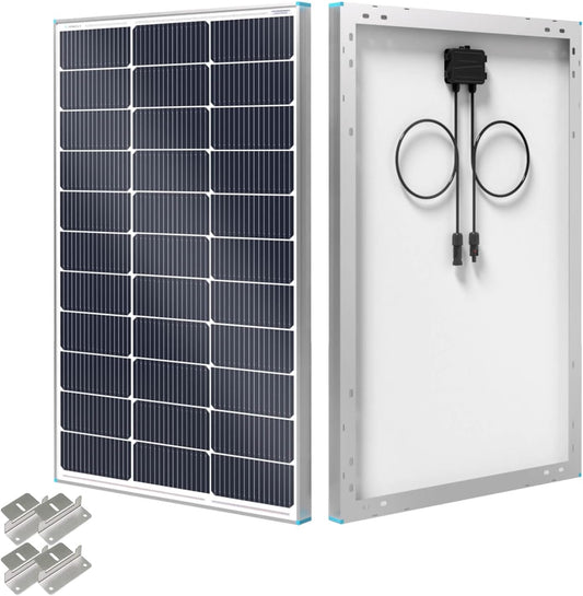 Renogy N-type 100 Watt zonnepaneel met montage Z beugels, 16BB 100W zonnepaneel 12V, 25% hoog rendement PV-module Power Charger voor RV Camper Marine Home Rooftop Off-Grid