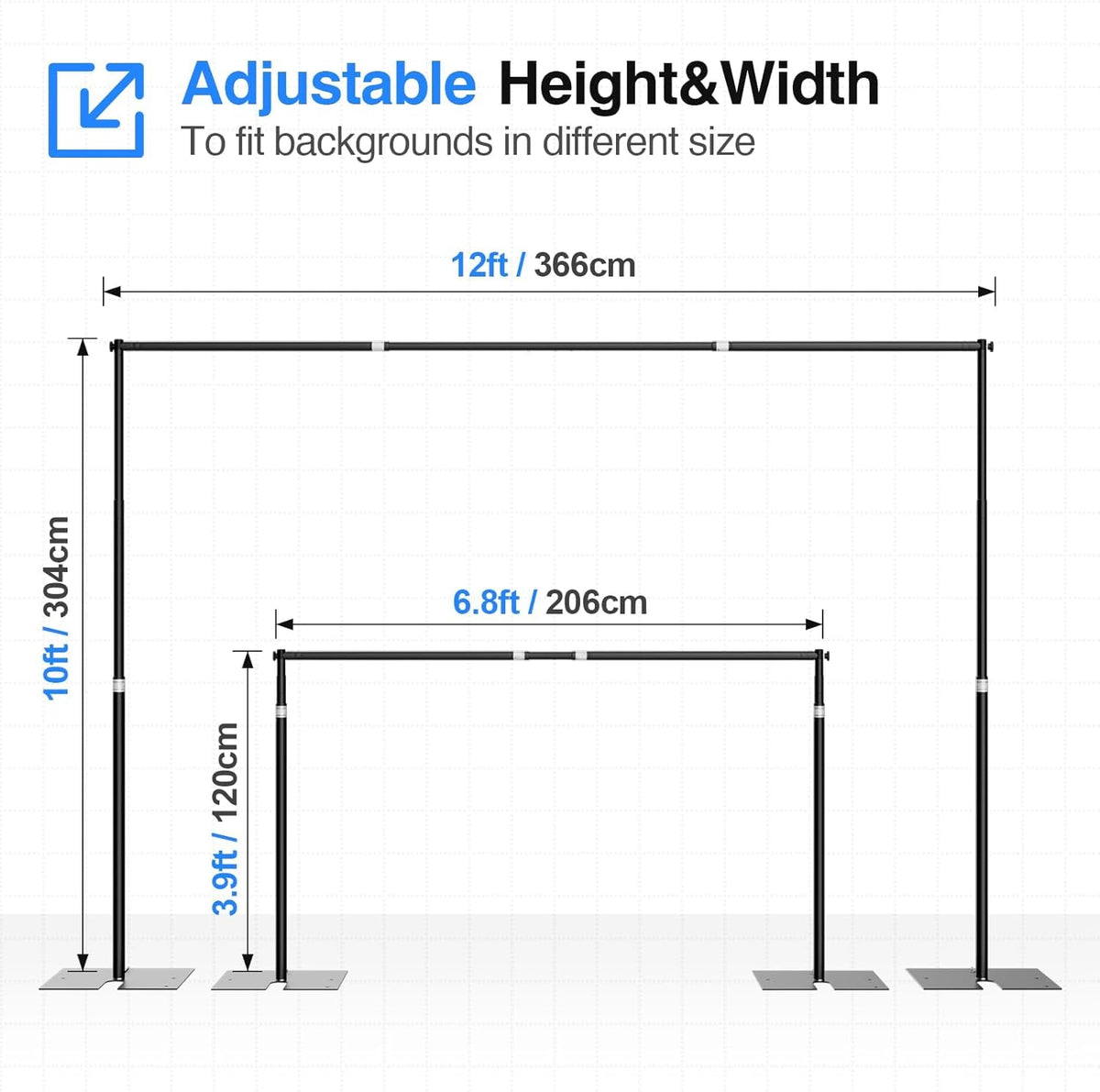 EMART Foto Achtergrondstandaard 3x3,6 m, Heavy Duty Achtergrond Stand met Metalen Stalen Voet, Verstelbaar Achtergrondsysteem Fotostudio's voor Fotografie Videostudio Bruiloft, Feest
