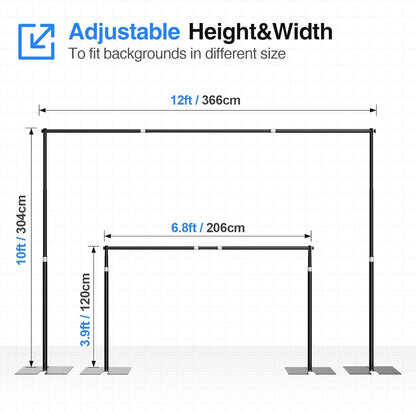 EMART Foto Achtergrondstandaard 3x3,6 m, Heavy Duty Achtergrond Stand met Metalen Stalen Voet, Verstelbaar Achtergrondsysteem Fotostudio's voor Fotografie Videostudio Bruiloft, Feest