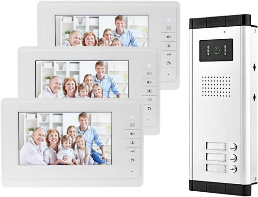 7 inch video-deurintercomsysteem, kleur bekabeld, infrarood deursysteem, nachtzichtcamera + binnenmonitor voor 2/3 woningen (3 monitoren)