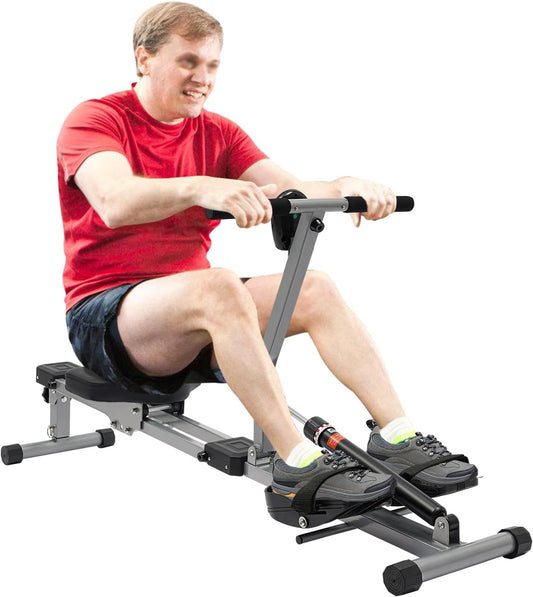 Home Rowing Machine, Foldable Multifunctional Sports Equipment for Cardio and Strength Training, with 12 Resistance Levels and LCD Monitor, Maximum Load 120 kg - QUORE