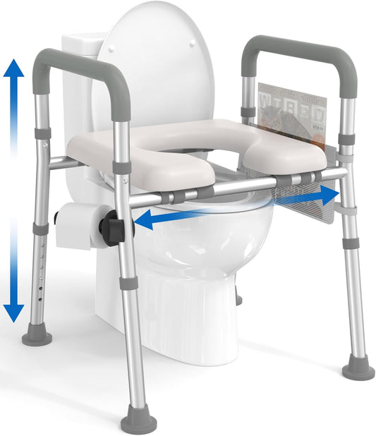 HOMLAND Verhoogde toiletbril met handgrepen, toiletverhoger voor senioren met verstelbare hoogte en breedte, Handicap verhoogde toiletbril voor ouderen, zwanger, geschikt voor elk toilet