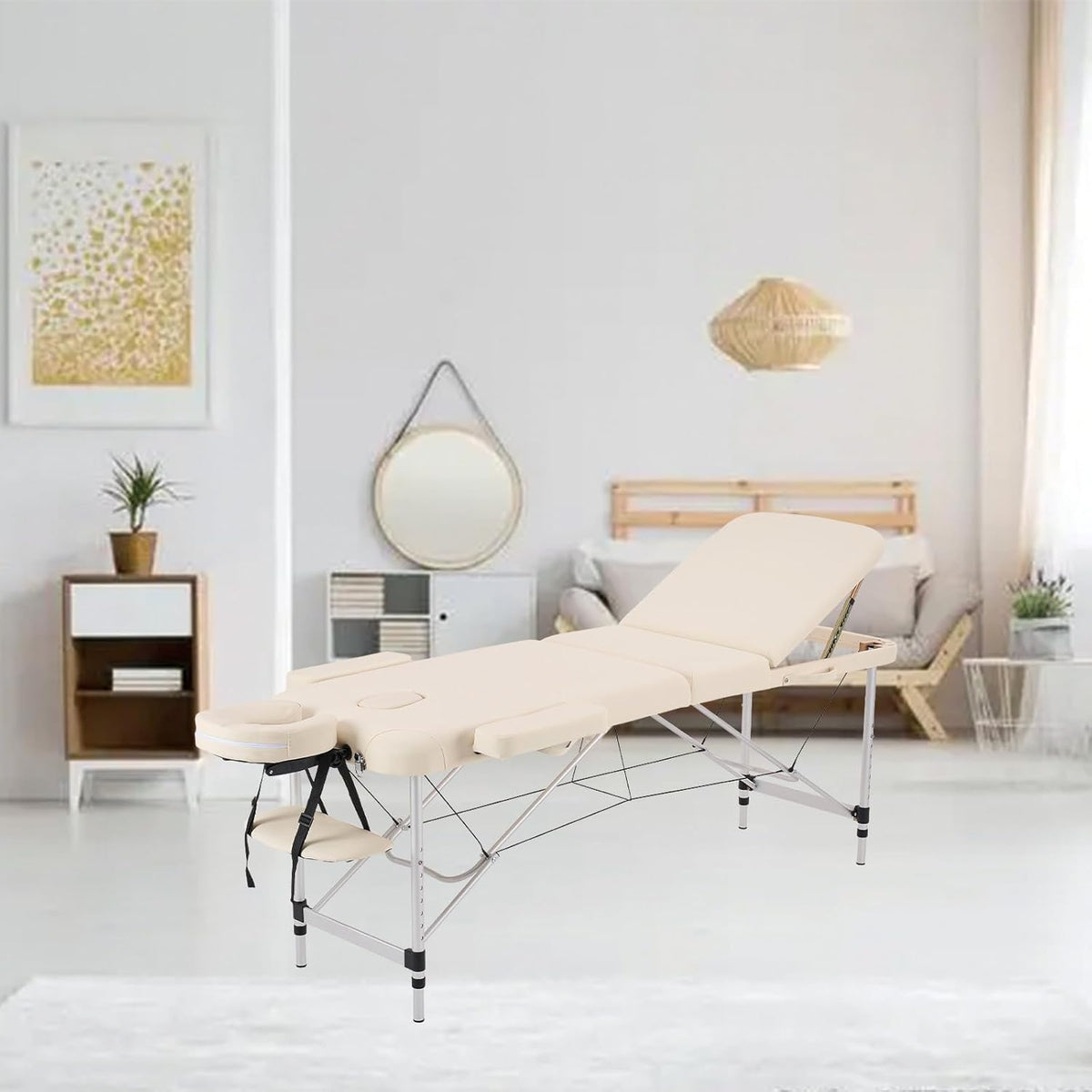 Massagetafel Beige – Behandeltafel – Massagebed – Tattootafel – Cosmetische Tafel – Opvouwbaar, Lichtgewicht Aluminium