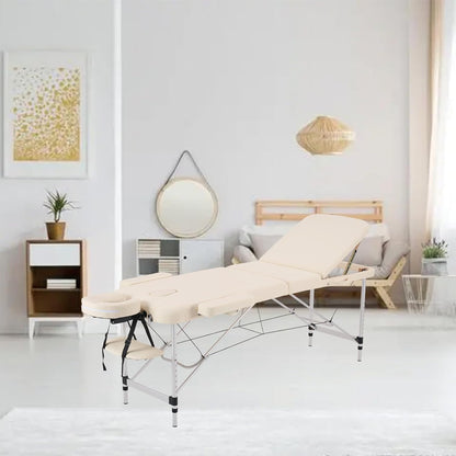Massagetafel Beige – Behandeltafel – Massagebed – Tattootafel – Cosmetische Tafel – Opvouwbaar, Lichtgewicht Aluminium