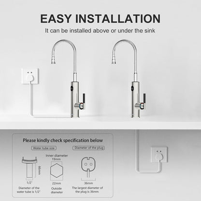 Instant waterverwarmingskraan, 220 V doorstroomboiler, waterkraan voor de keuken, met universele uitloop, roestvrij staal, elektrische verwarmde kraan met digitaal display (zilver)