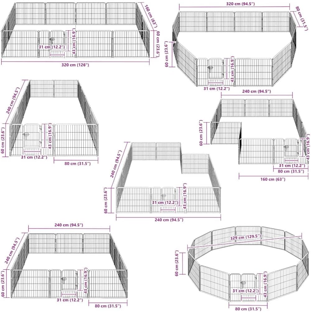 vidaXL Dog run with 12 panels 80x60 cm steel black