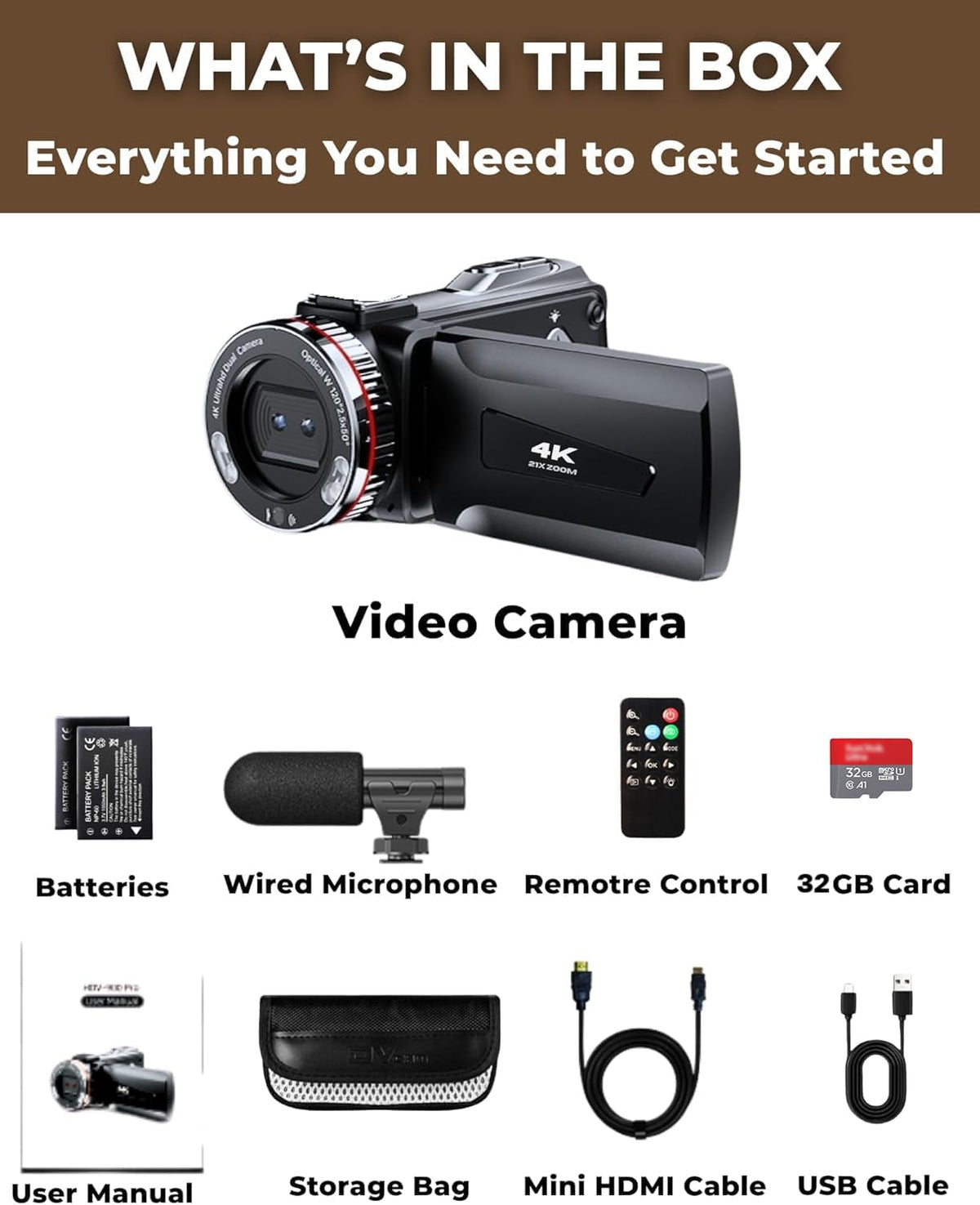Videocamera 4K 48MP – Camcorder – Vlogcamera – YouTube Camera – Digitale Videocamera – 21x Digitale Zoom – 3,0'' 270° Draaibaar Scherm