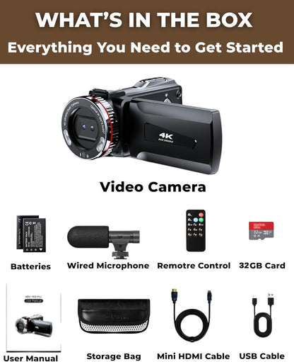 Videocamera 4K 48MP – Camcorder – Vlogcamera – YouTube Camera – Digitale Videocamera – 21x Digitale Zoom – 3,0'' 270° Draaibaar Scherm
