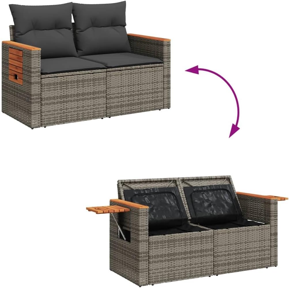 vidaXL 2-zitsbank met kussens poly rattan grijs, lounge bank, tuinbank, tuinmeubilair