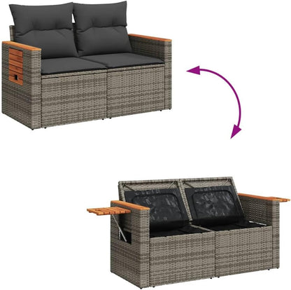 vidaXL 2-zitsbank met kussens poly rattan grijs, lounge bank, tuinbank, tuinmeubilair