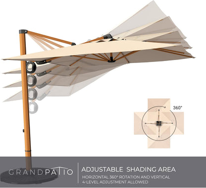 Grand patio Parasol, zonwering, balkon, zweefparasol, 300 cm, met zwengel, winddicht, voor terras, tuin, strand, uv-bescherming 50+, champagne, rond
