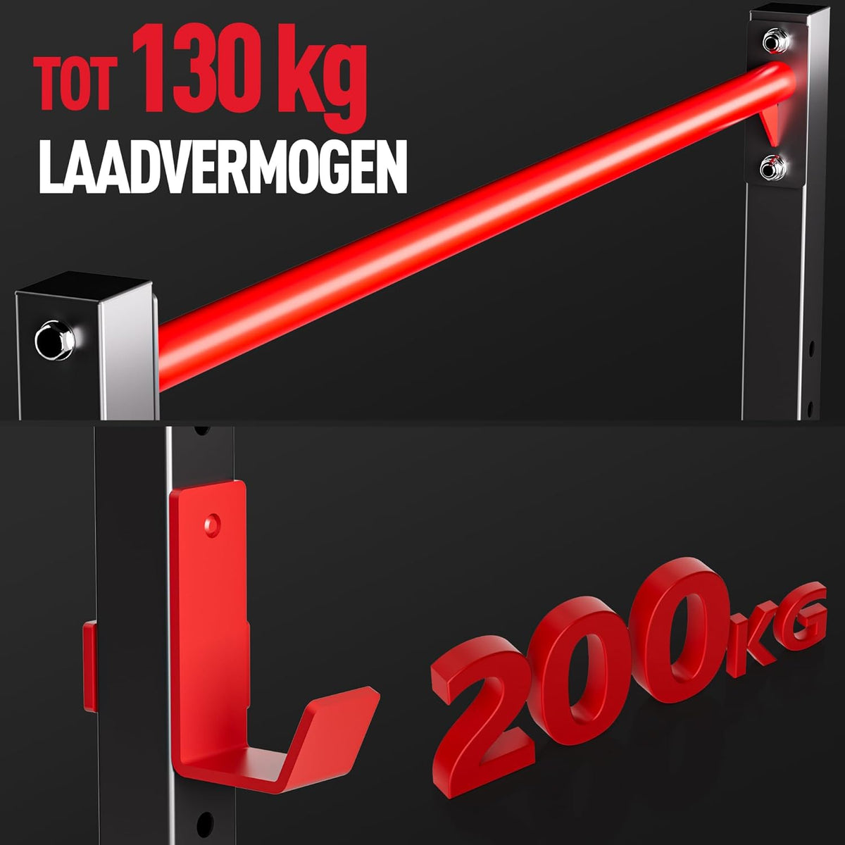 Power rack Basic – Squat rack – Fitness rack – Krachtstation – Halterrek – Stalen constructie 50 x 50 mm – In 12 hoogtes verstelbaar met optrekstang en dipsteunen
