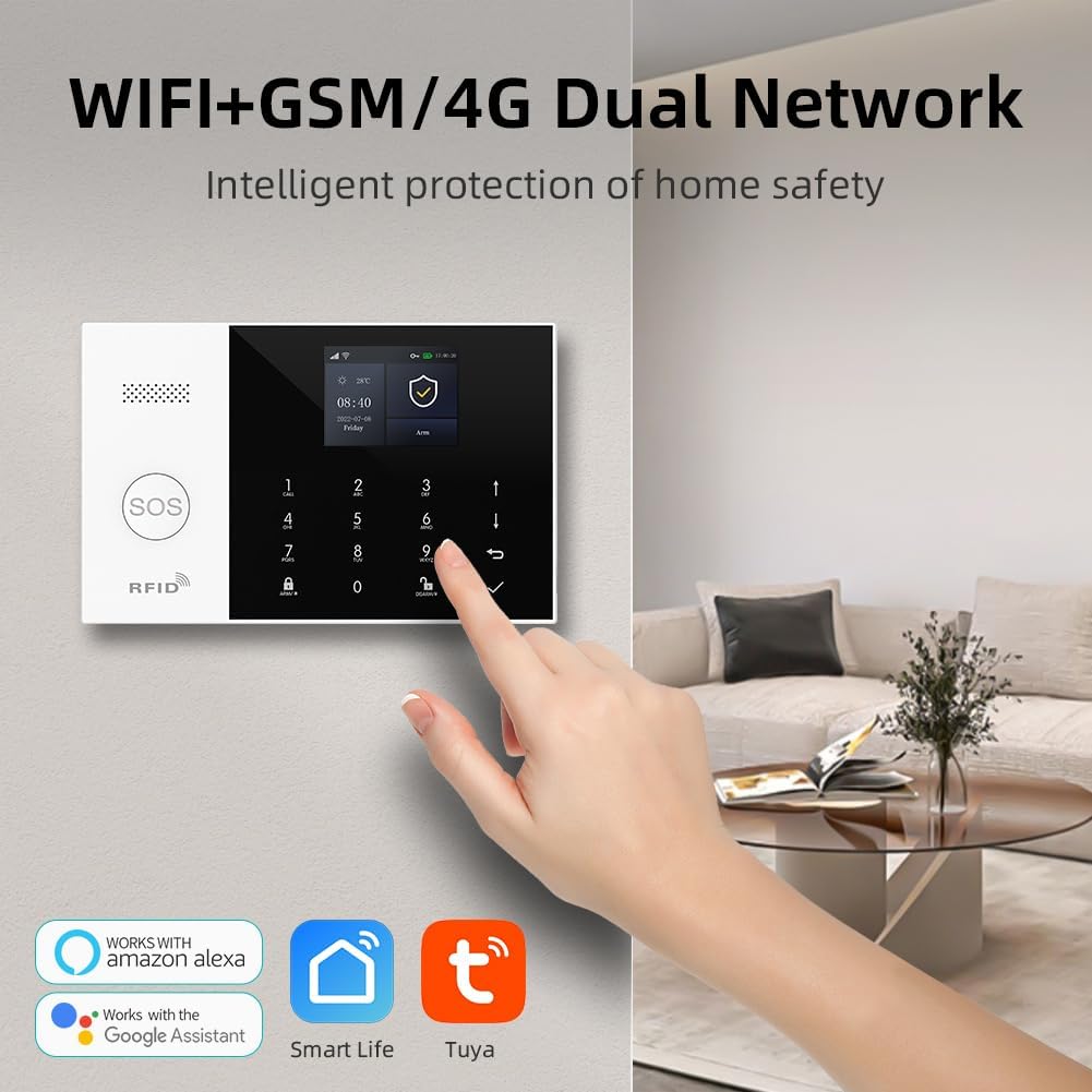 XNY 4G en WiFi draadloos alarmsysteem voor thuis, 16-delige set DIY inbraakalarmsysteem voor huisbeveiliging met app-bediening, deur-raamsensor, bewegingsdetector, werkt met Google Assistant en Alexa