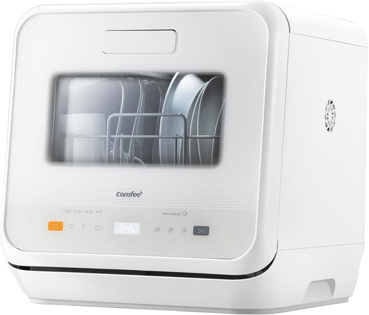 COMFEE Aanrechtvaatwasser, mini-tafelvaatwasser met 6 programma's, stoomreiniging, babyverzorging en fruitwassen, zonder sanitair, uitgestelde start, 72 uur opslag, wit
