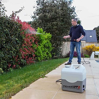 Multirex PowerJet 2 elektrische sproeier 12 V, bereik 10 m, looptijd 5 uur, pomp 5,5 bar met drukschakelaar, carbon lans 1,5 m, 7 sproeiers, externe afzuiging, ontschuimen daken gevels