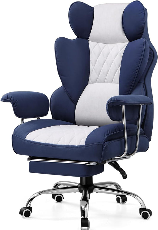 GTPLAYER Ergonomic Gaming Chair, Adjustable Gaming Chair, Office Chair with Footrest, Adjustable Backrest, for Work and Game, Technical Fabric, Dark Blue - QUORE