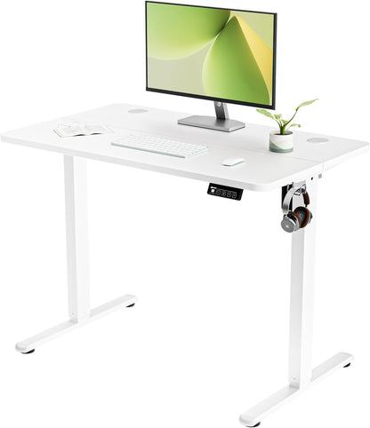ERGOMAKER Elektrisch in hoogte verstelbaar bureau, 100 x 60 cm, elektrisch zit-sta-bureau, ergonomisch zit-sta-bureau, wit