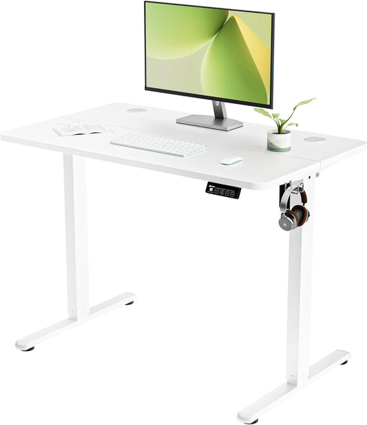 ERGOMAKER Elektrisch in hoogte verstelbaar bureau, 100 x 60 cm, elektrisch zit-sta-bureau, ergonomisch zit-sta-bureau, wit