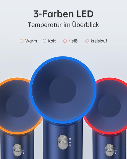 Laifen Haardroger, retroserie, 200 miljoen negatieve ionen, reisföhn met 110.000 omw/min, borstelloze motor voor snel drogen, föhn met hoge snelheid, geluidsarm met magneetmondstuk (blauw)