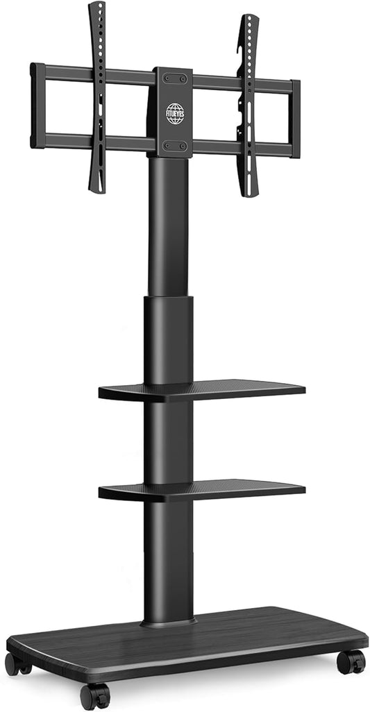FITUEYES tv stand mobile with wood-base for 32-70 inch, Rotatable & Height adjustable tv stand trolley wheel, universal floor stand on wheels Max VESA 600x400mm - QUORE