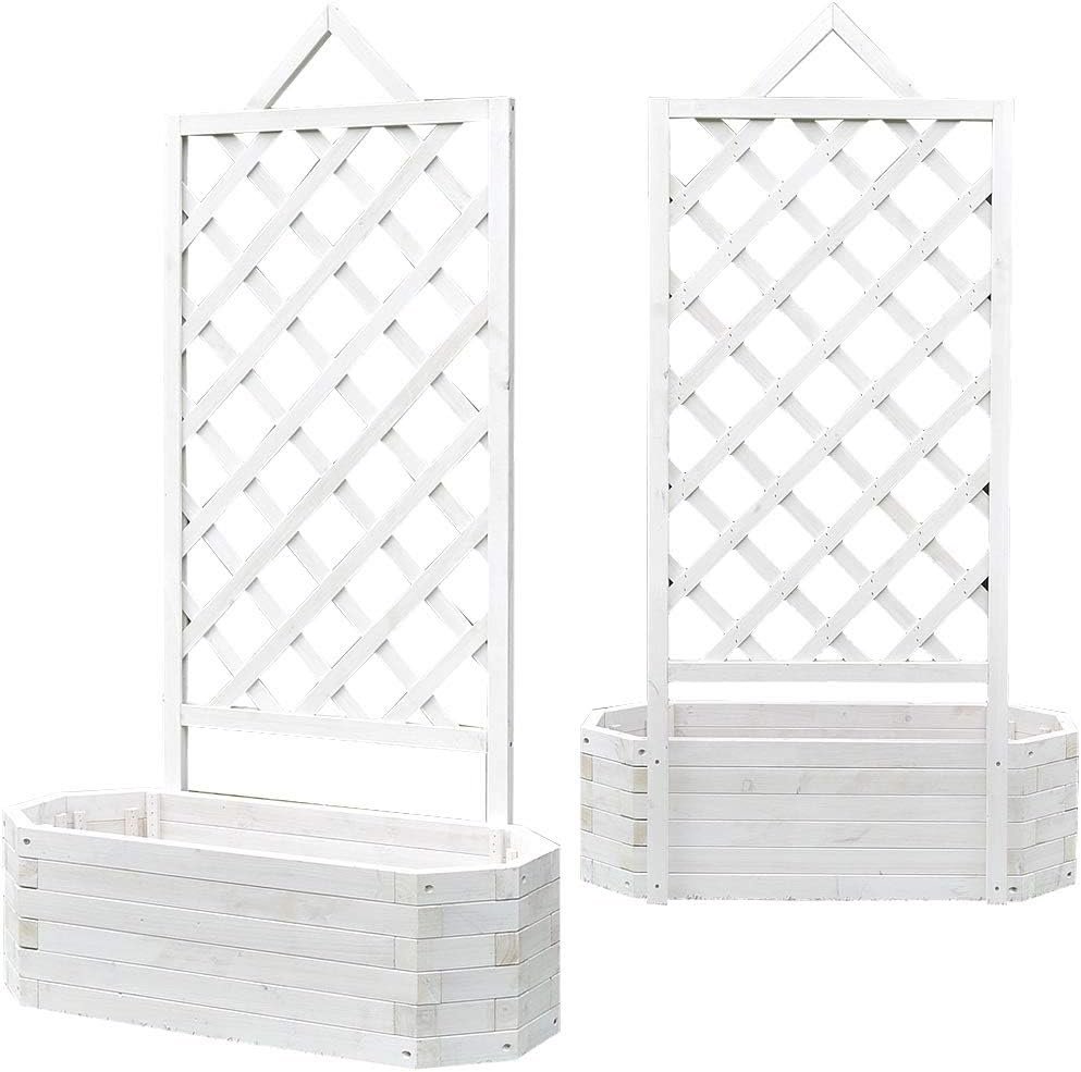 Melko Wamat Flower Box with Privacy Screen 150 cm Wooden Grid Planter with Trellis Climbing Aid for Climbing Plants - QUORE