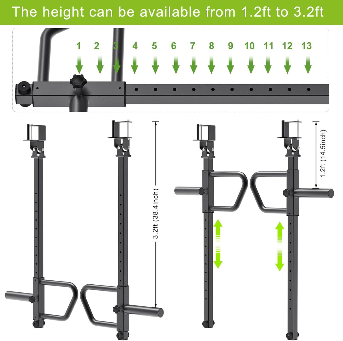 Kipika Verstelbare hefboomarmen voor Power Rack - Jammer Arms bevestigingen voor 3" x 3" rekken met 5/8" of 1" gaten - Compatibel met 2-inch Olympische gewichtschijven - Verstelbare hoogte en hoek - 1