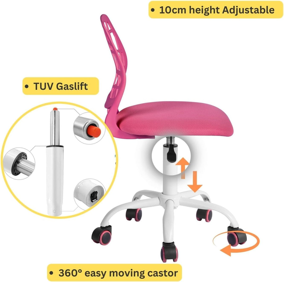 FurnitureR 2 stuks Home Office-stoel, ergonomische verstelbare hoogte draaibare rolstoel, computerstoel voor thuis, kantoor en studie, metaal, roze, turquoise, 38,5 cm x 40 cm x 75-87 cm
