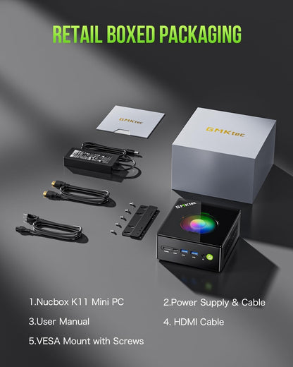 GMKtec K11 Mini Gaming PC Ryzen 9 8945HS 32 GB DDR5 RAM 512 GB SSD (8C/16T, tot 5,2 GHz) Mini Desktop, HDMI/Oculink/DisplayPort/USB4 x 2