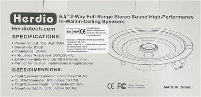 Plafondluidsprekers Set van 4 – Inbouw Speakers – Inbouw Luidsprekers – Plafond Speakers – Muur Speakers – Bluetooth 5.0 Met TWS-Koppeling – 6,5 Inch Woofer, 150 Watt Per Speaker
