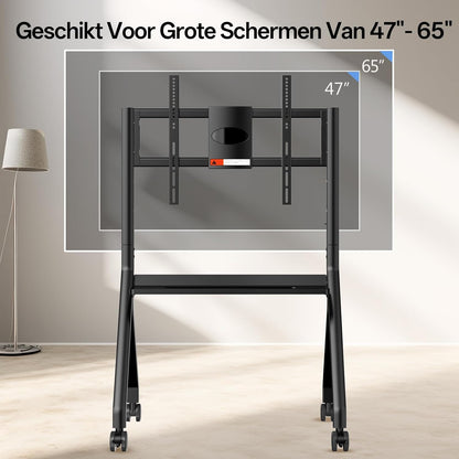 JAV Smart Board Stand voor 47-65 inch Interactief Whiteboard met 360 ° Slotwiel Tot 80 kg voor Moderne Kantoor of Klaslokaal
