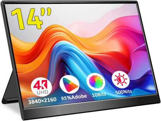 4k Portable Monitor, 14 Inch Portable Screen, USB C, 10 Bit Adobe 95% HDR Game Display with USB C/HDMI/Mini DP Compatible with Game Console/PC/Surface - QUORE